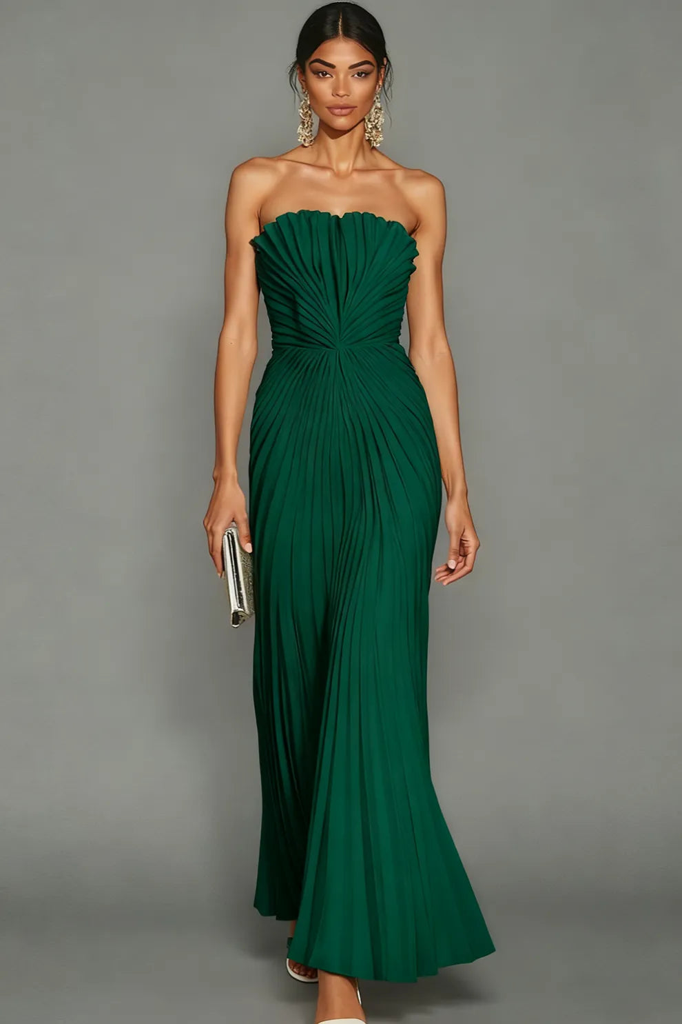 Women's Strapless Pleated Maxi Dress