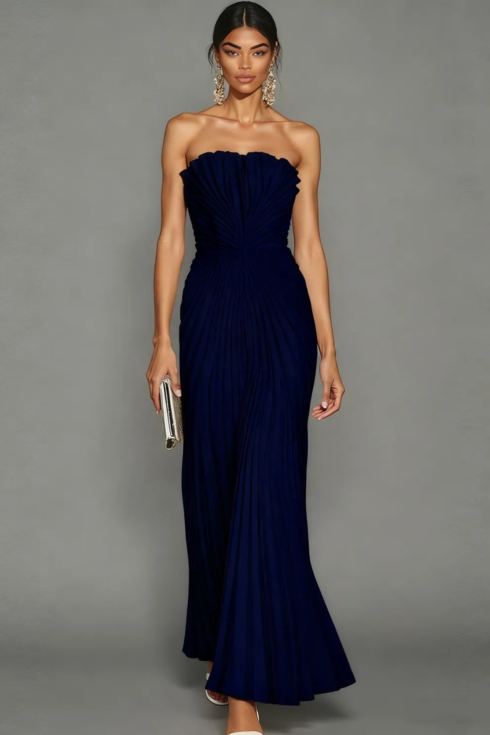 Women's Strapless Pleated Maxi Dress