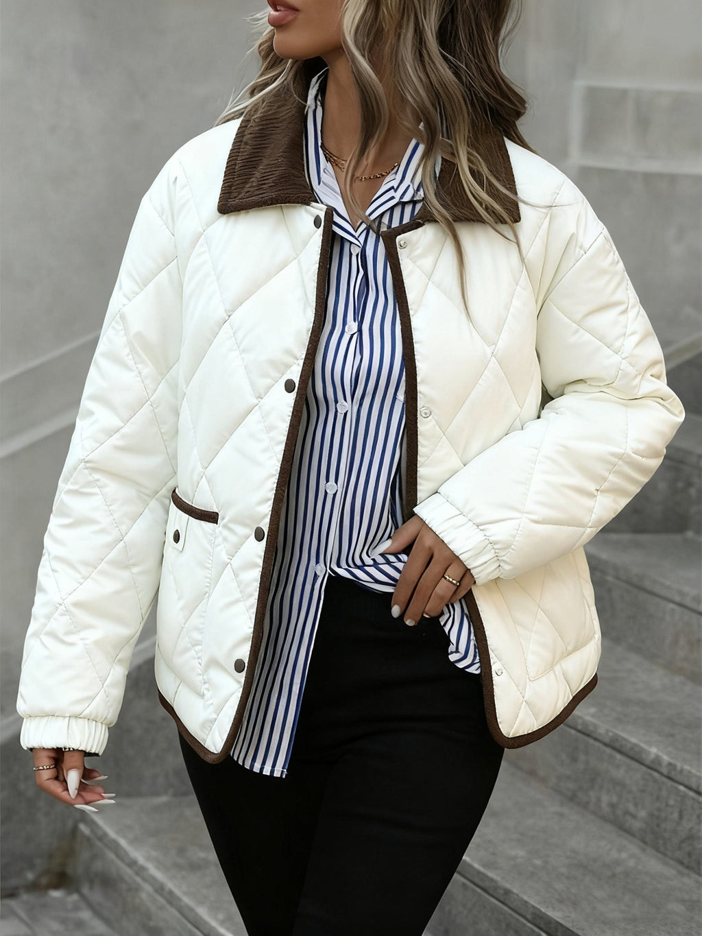 Women’s Quilted Jacket with Contrast Collar