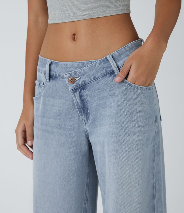 Women's Wide Leg Jeans with Asymmetric Waist