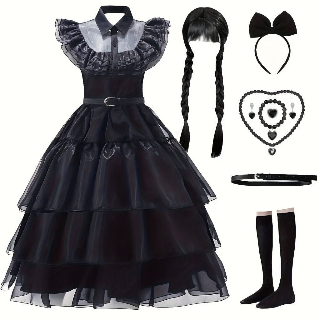 Women’s Halloween Wednesday Costume Dress Set