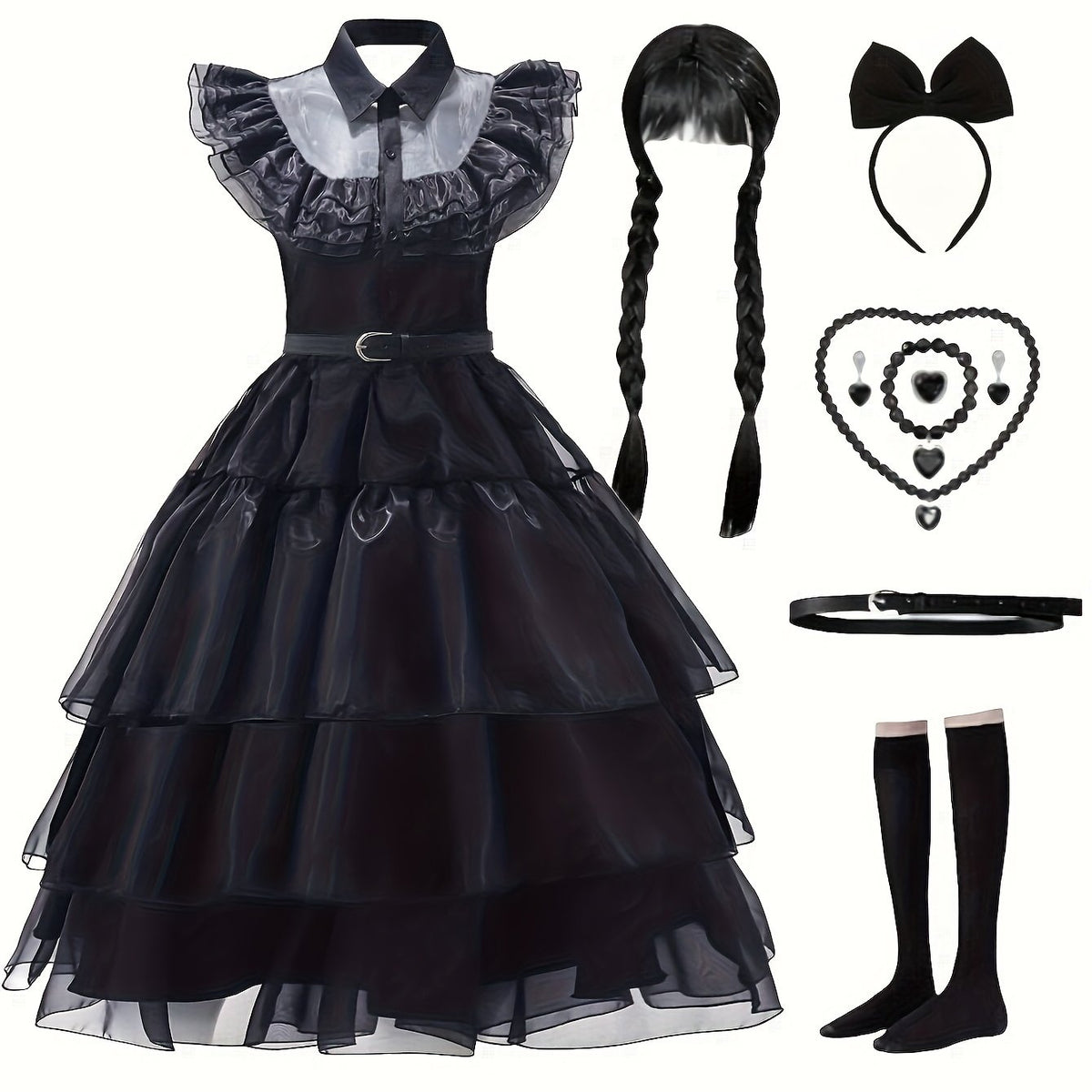 Women’s Halloween Wednesday Costume Dress Set