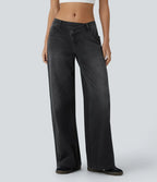 Women's Wide Leg Jeans with Asymmetric Waist