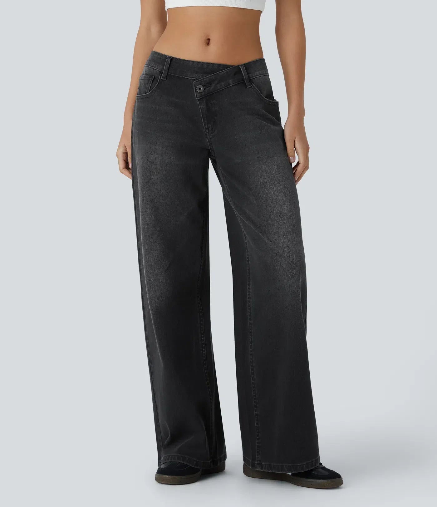 Women's Wide Leg Jeans with Asymmetric Waist