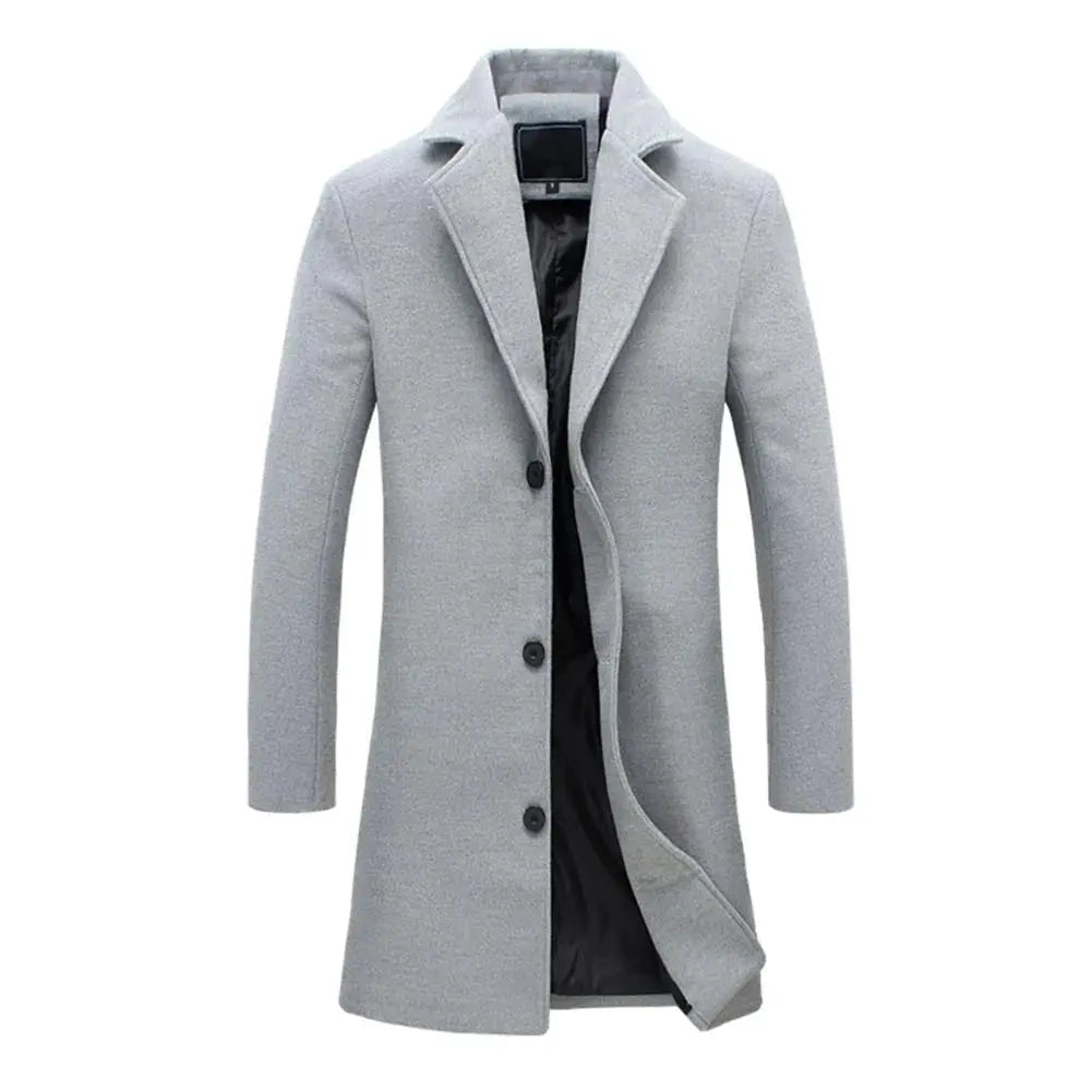 Men's Long Overcoat With Notch Lapels