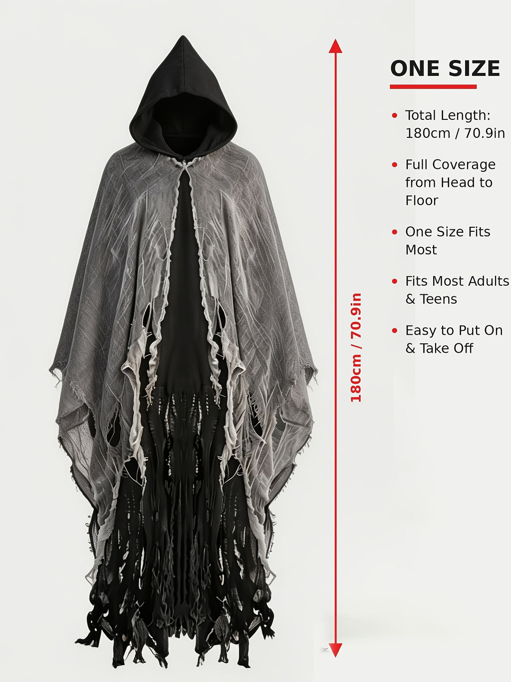 Halloween Hooded Ghost Costume with Tattered Cape
