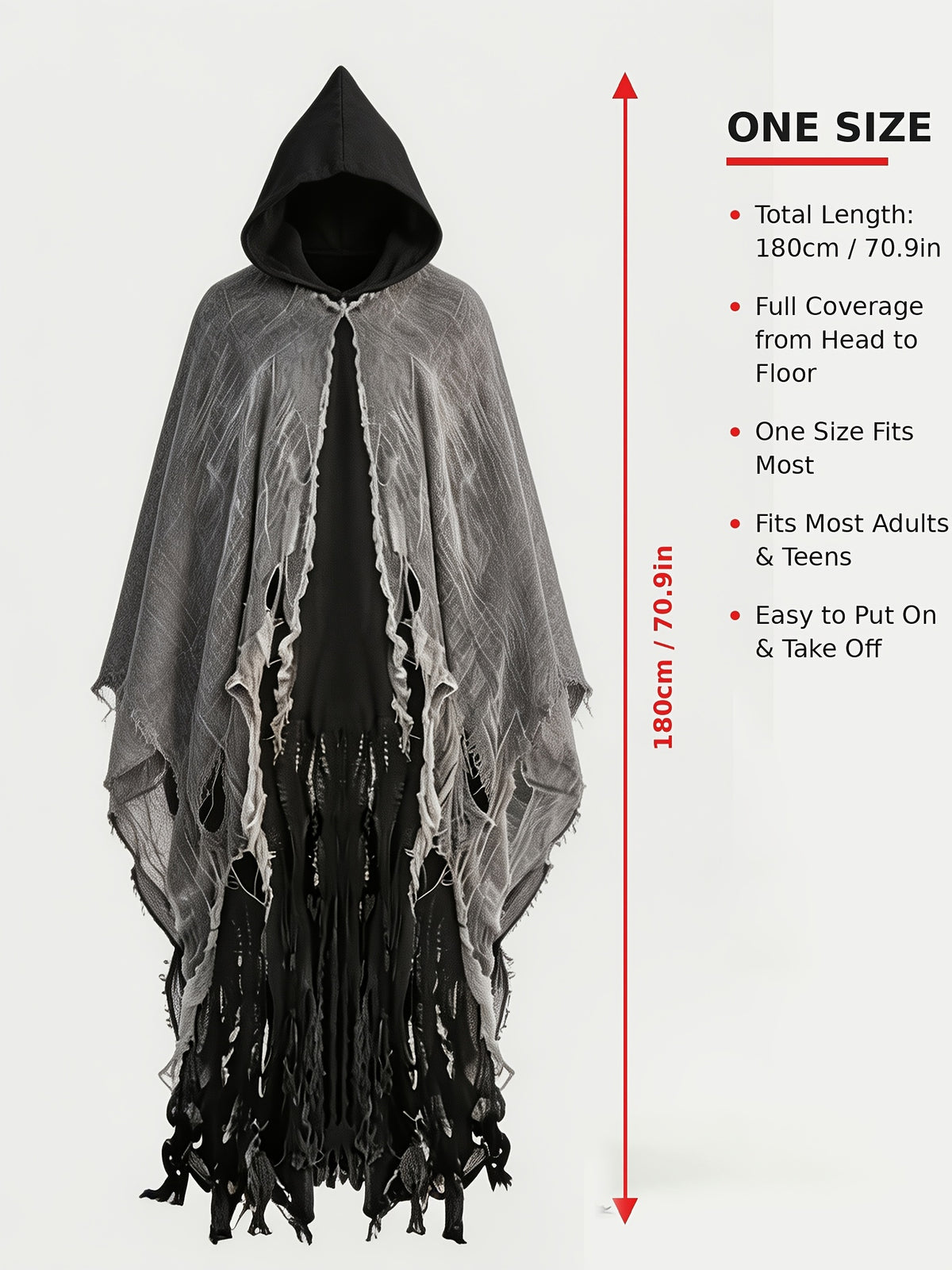Halloween Hooded Ghost Costume with Tattered Cape
