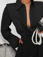 Women's Long Sleeve Collared Button-Front Blouse