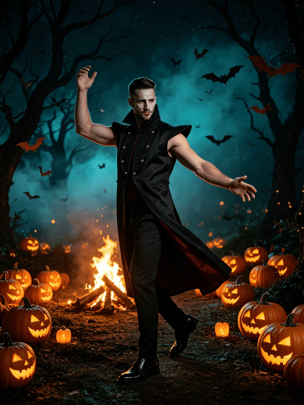 Men’s Halloween Vampire Costume with Long Cape