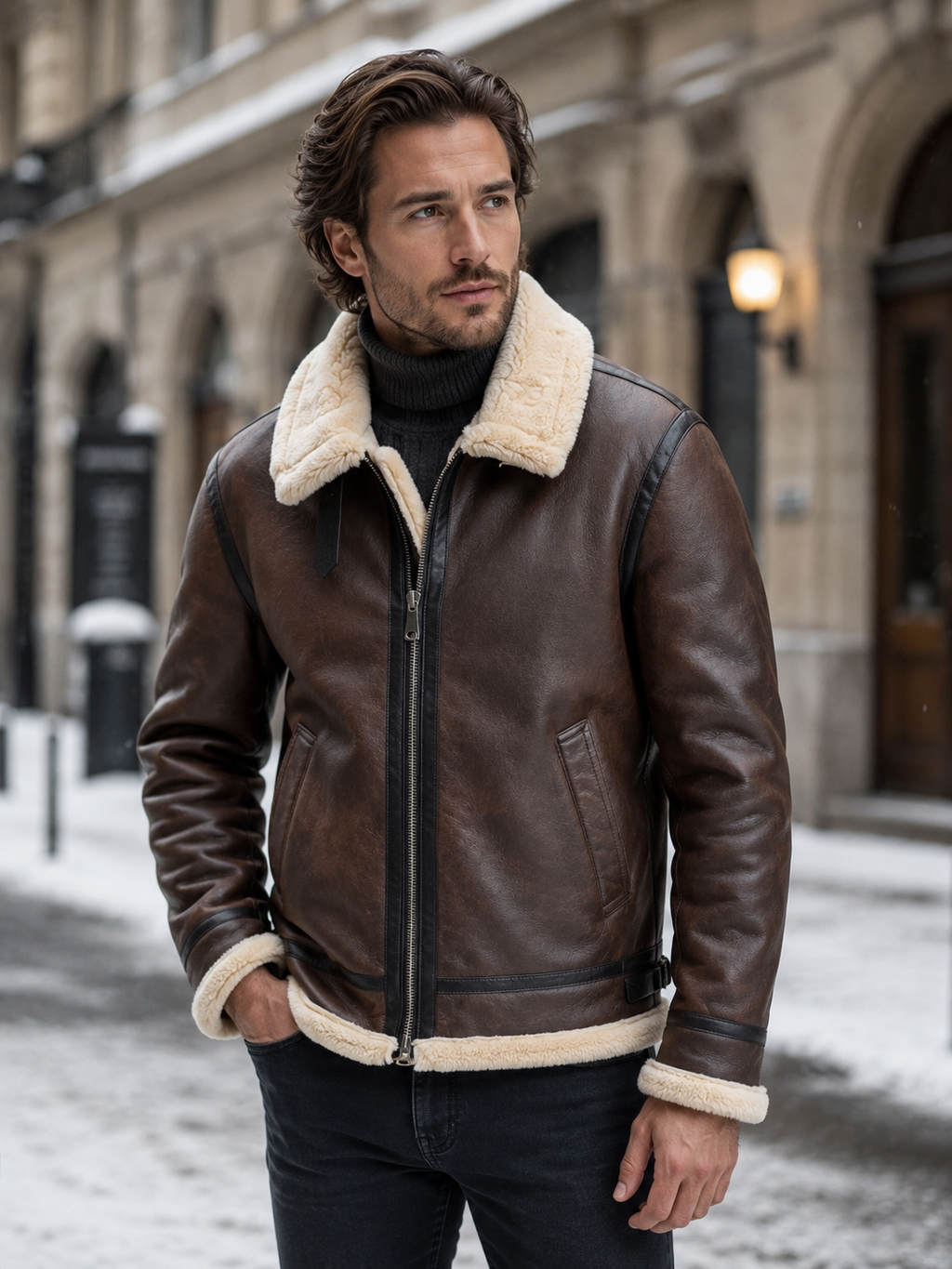 Men's Contrast-Collar Zip-Up Winter Jacket