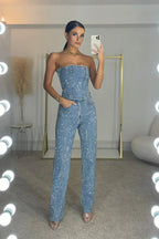 Women's Sparkle Strapless Jumpsuit