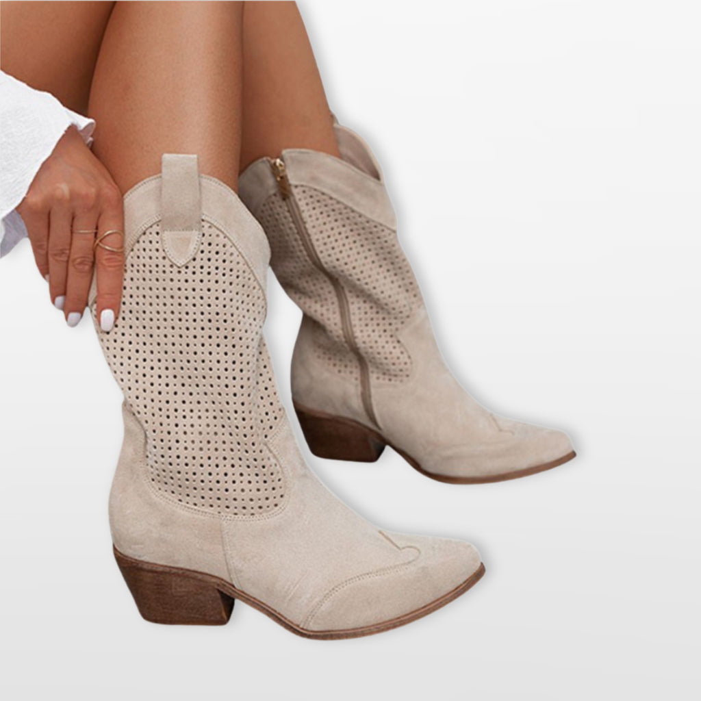 Women Perforated Western Ankle Boots