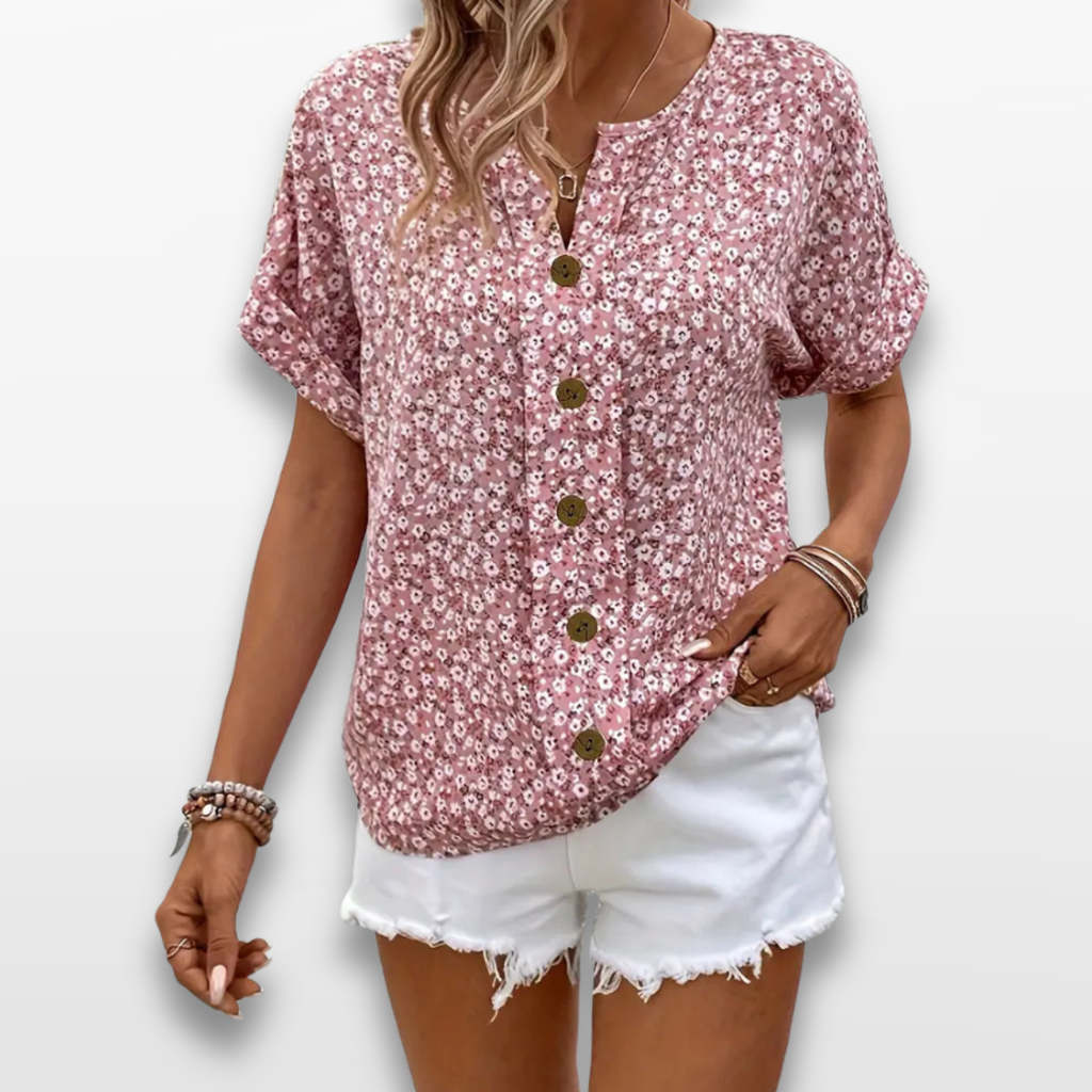 Women Floral Button Blouse Casual Summer Top