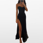 Women Corset Slit Evening Maxi Dress