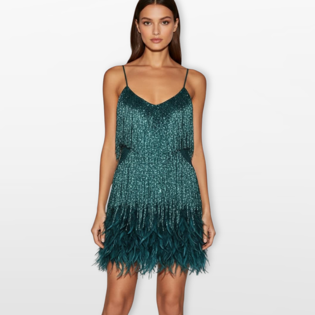 Women Feather Hem Mini Dress Elegant