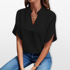 Women’s Short Sleeve V Neck Blouse Relaxed Fit