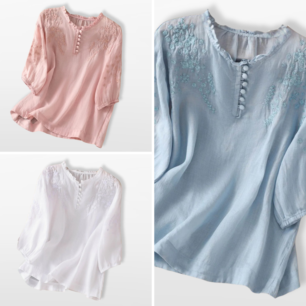Women Embroidered Button Blouse Elegant Top