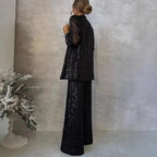 Women's Sequin Jacket and Wide-Leg Pants Set