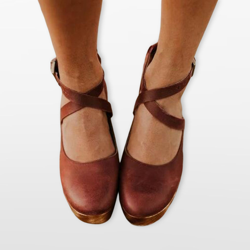 Women Cross Strap Block Heel Shoes