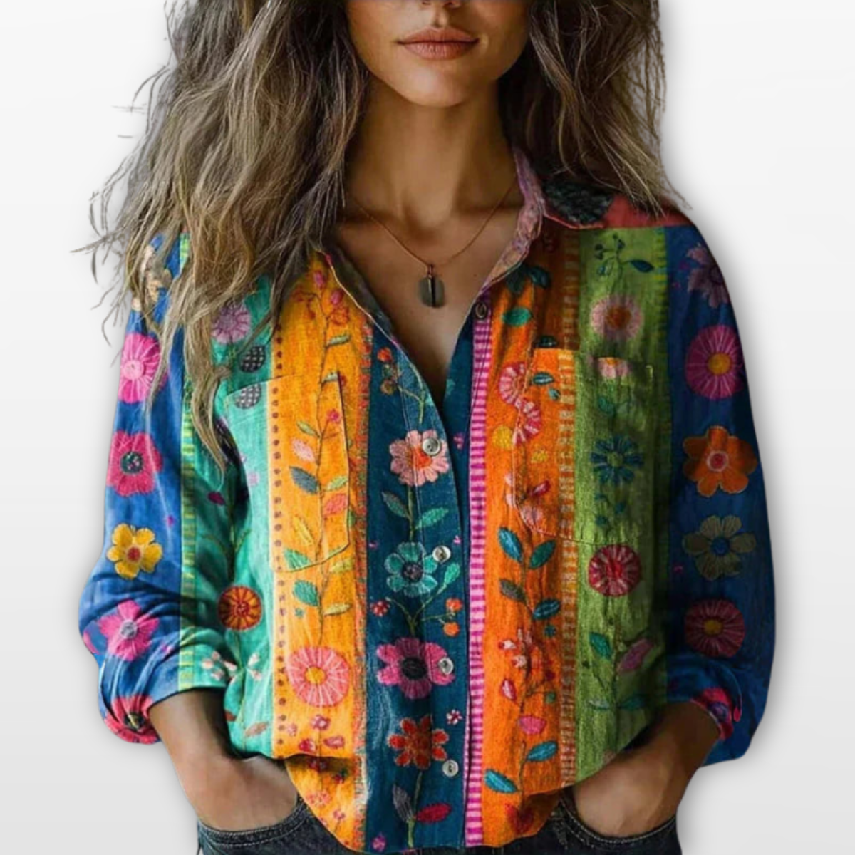 Women Printed Button Blouse Casual Shirt