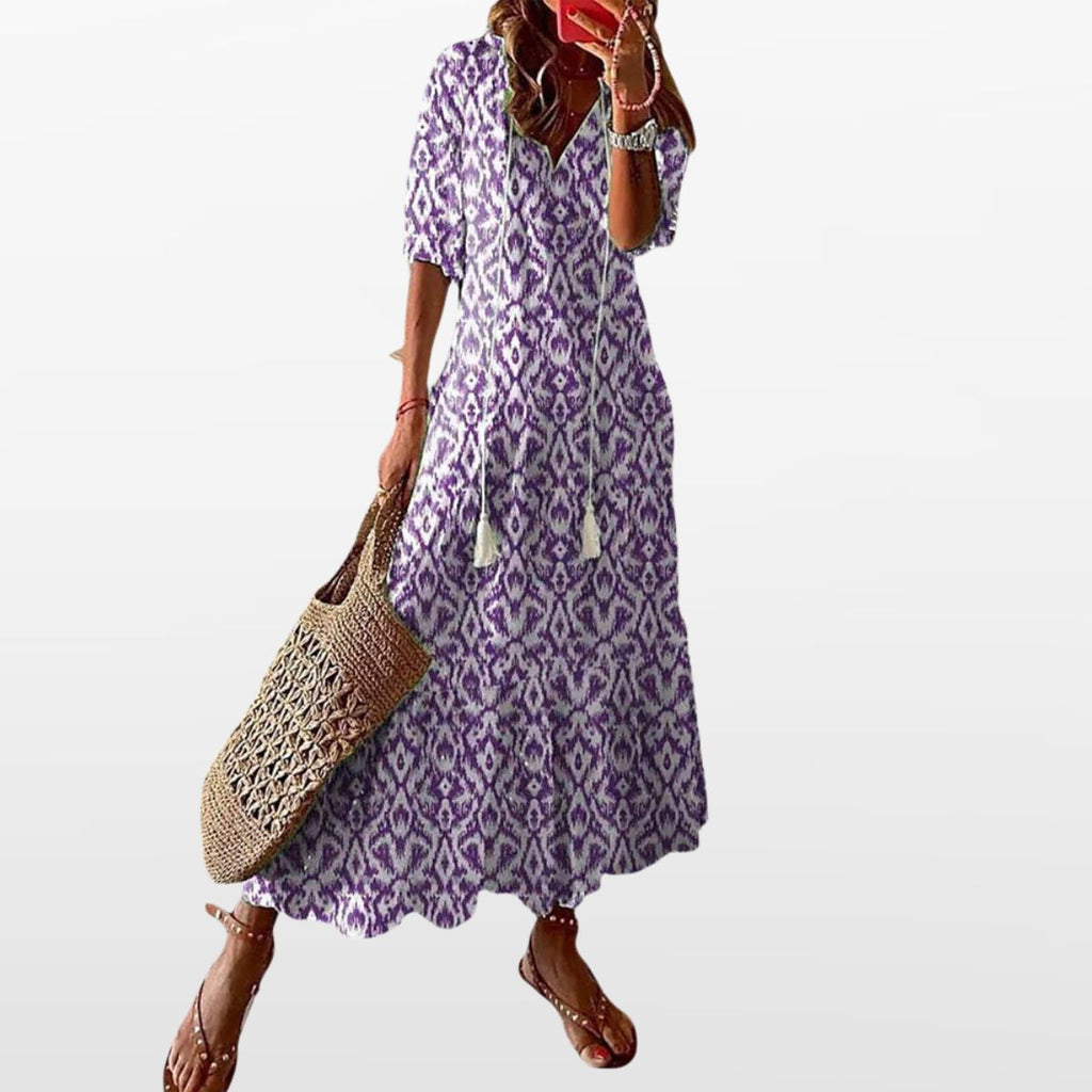 Women Boho Maxi Dress V Neck