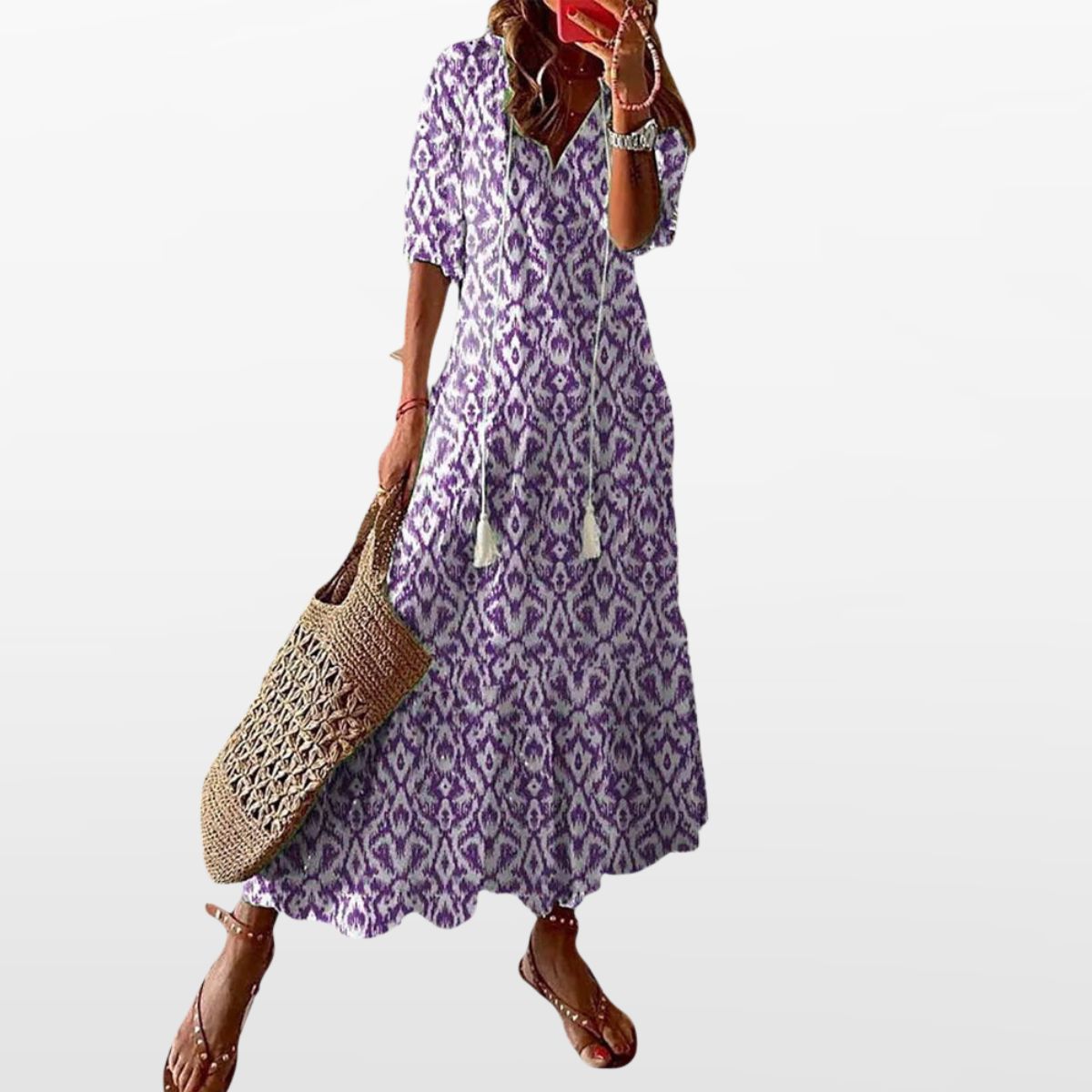 Women Boho Maxi Dress V Neck