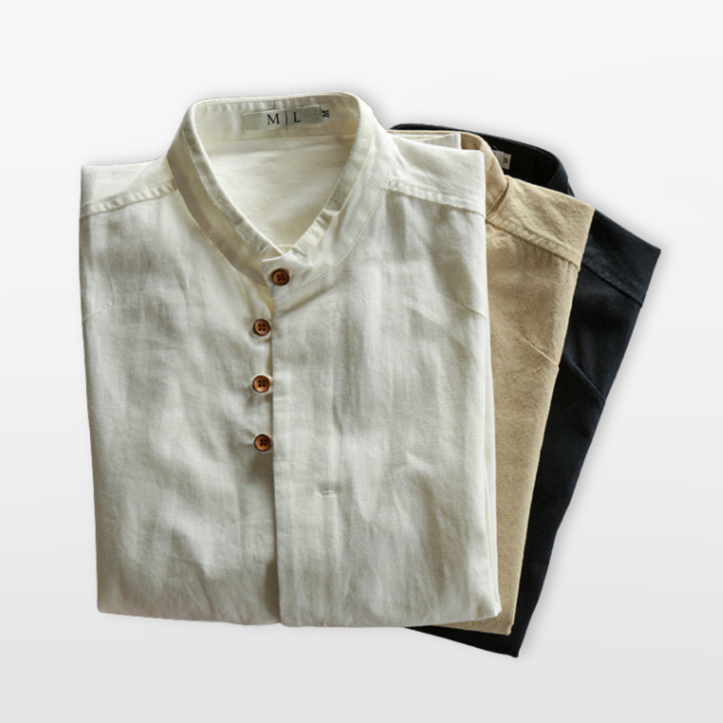 Men Mandarin Collar Button Up Shirt