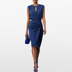 Women Elegant Midi Dress Pleated Waist