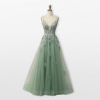 Women’s Lace Tulle Evening Dress Backless Slit