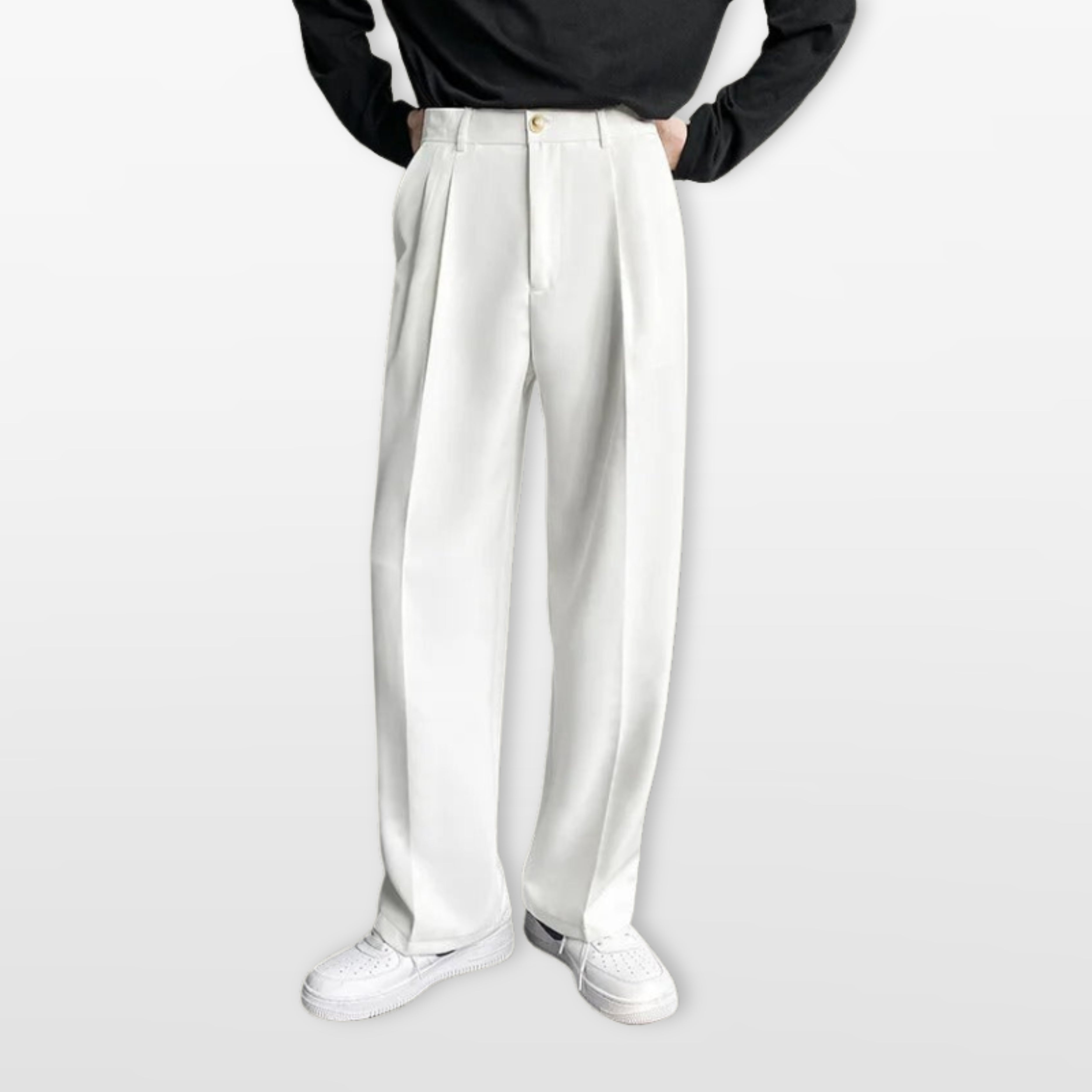 Men Wide Leg Pleated Trousers