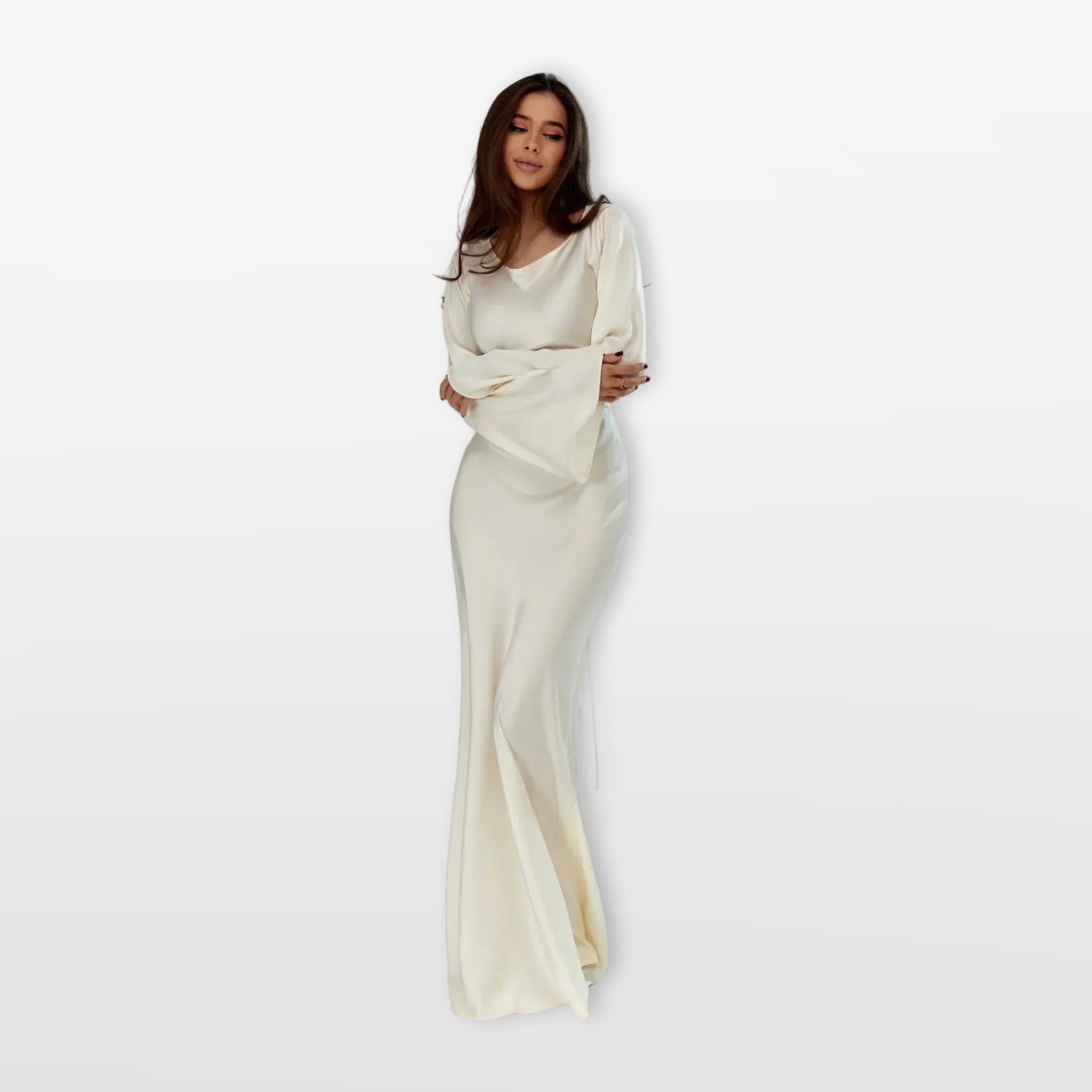 Women’s Satin Maxi Dress Long Sleeve Elegant
