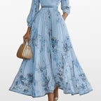 Women Elegant Pleated Maxi Dress V Neck