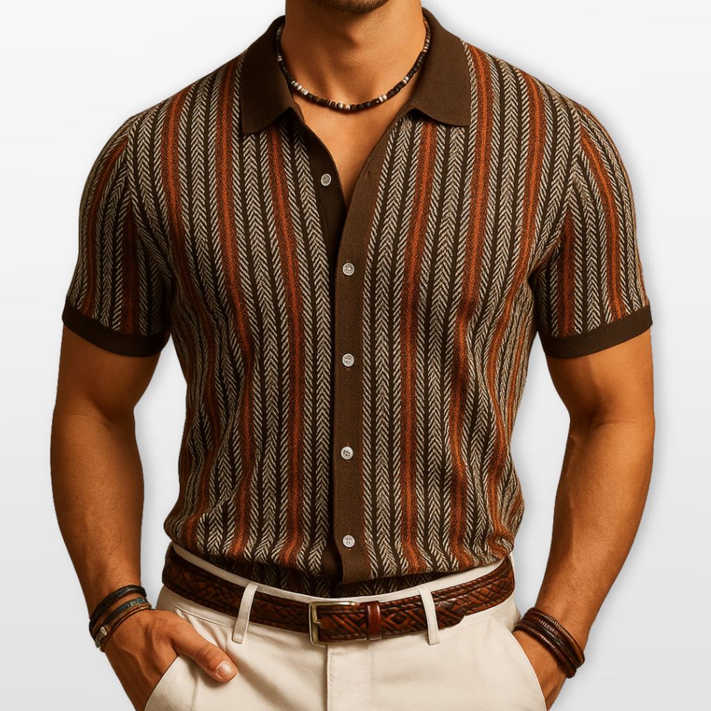 Men’s Striped Button Polo Shirt