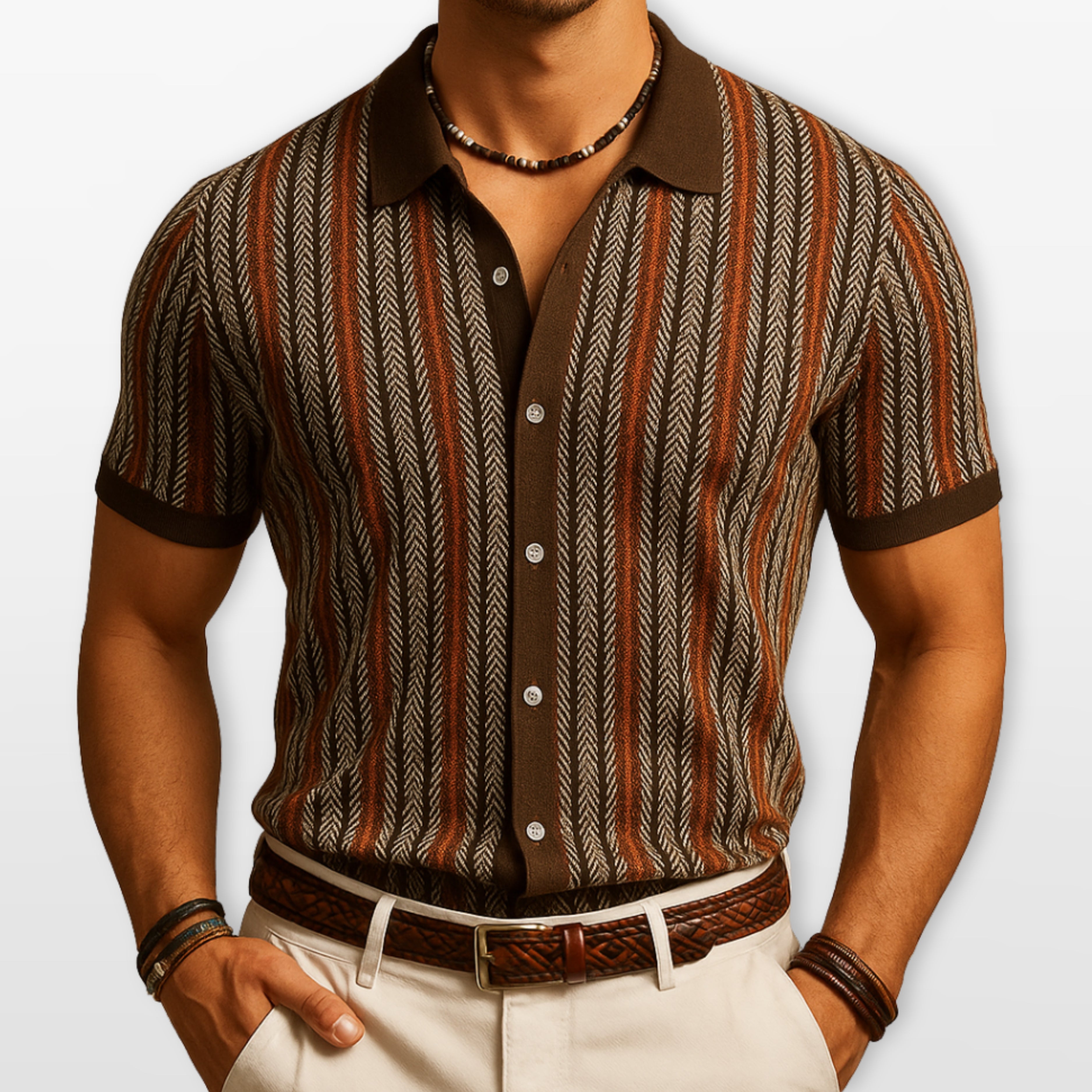 Men’s Striped Button Polo Shirt