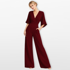 Women Elegant V Neck Wide Leg Jumpsuit