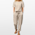 Women Linen Blend Two Piece Lounge Set