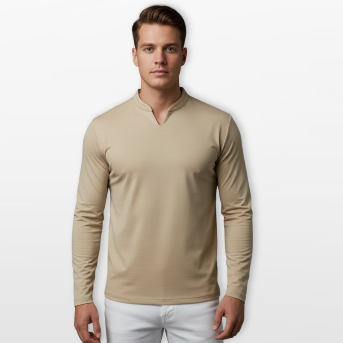 Men Long Sleeve V Neck Shirt Slim