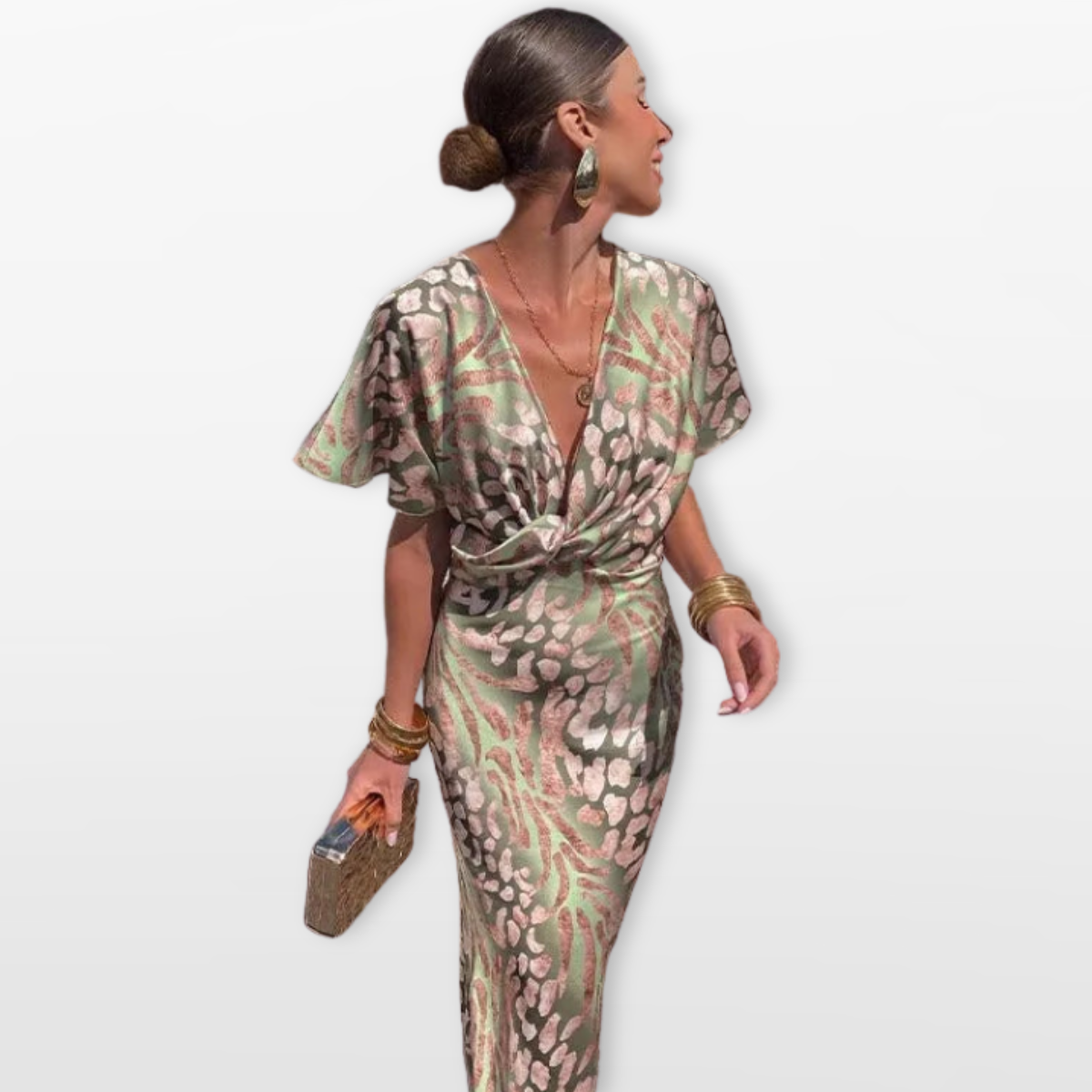 Women Twist Front Midi Evening Dress