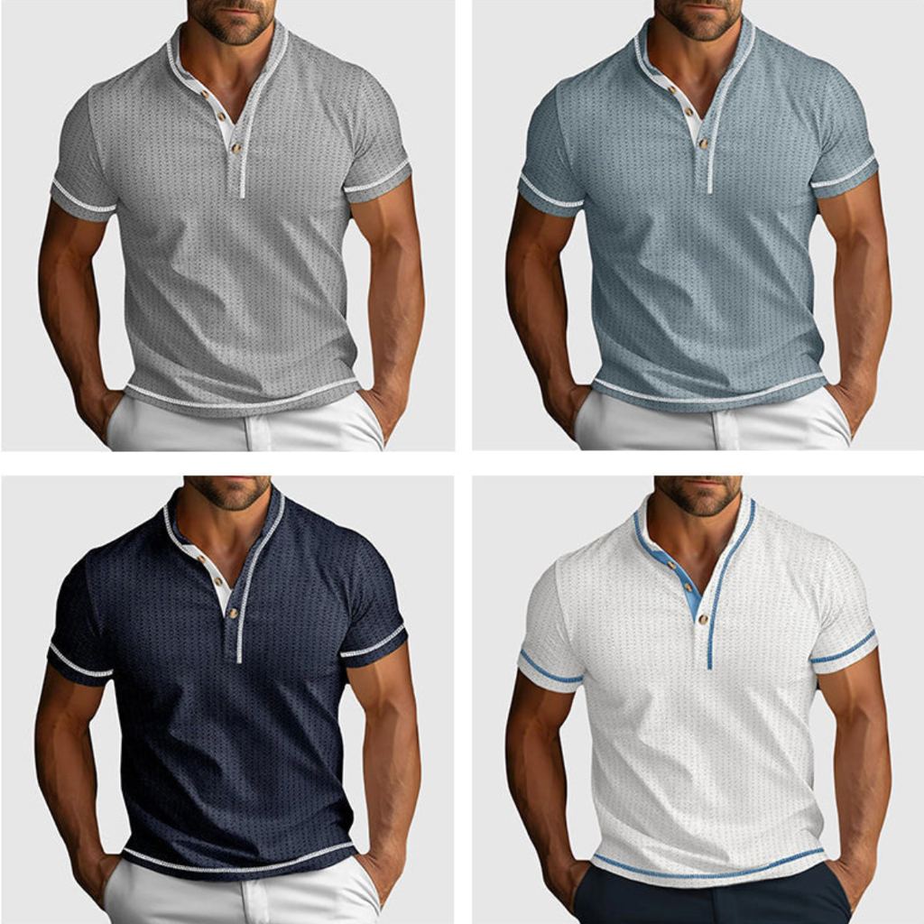 Men Textured Henley Short Sleeve Shirt
