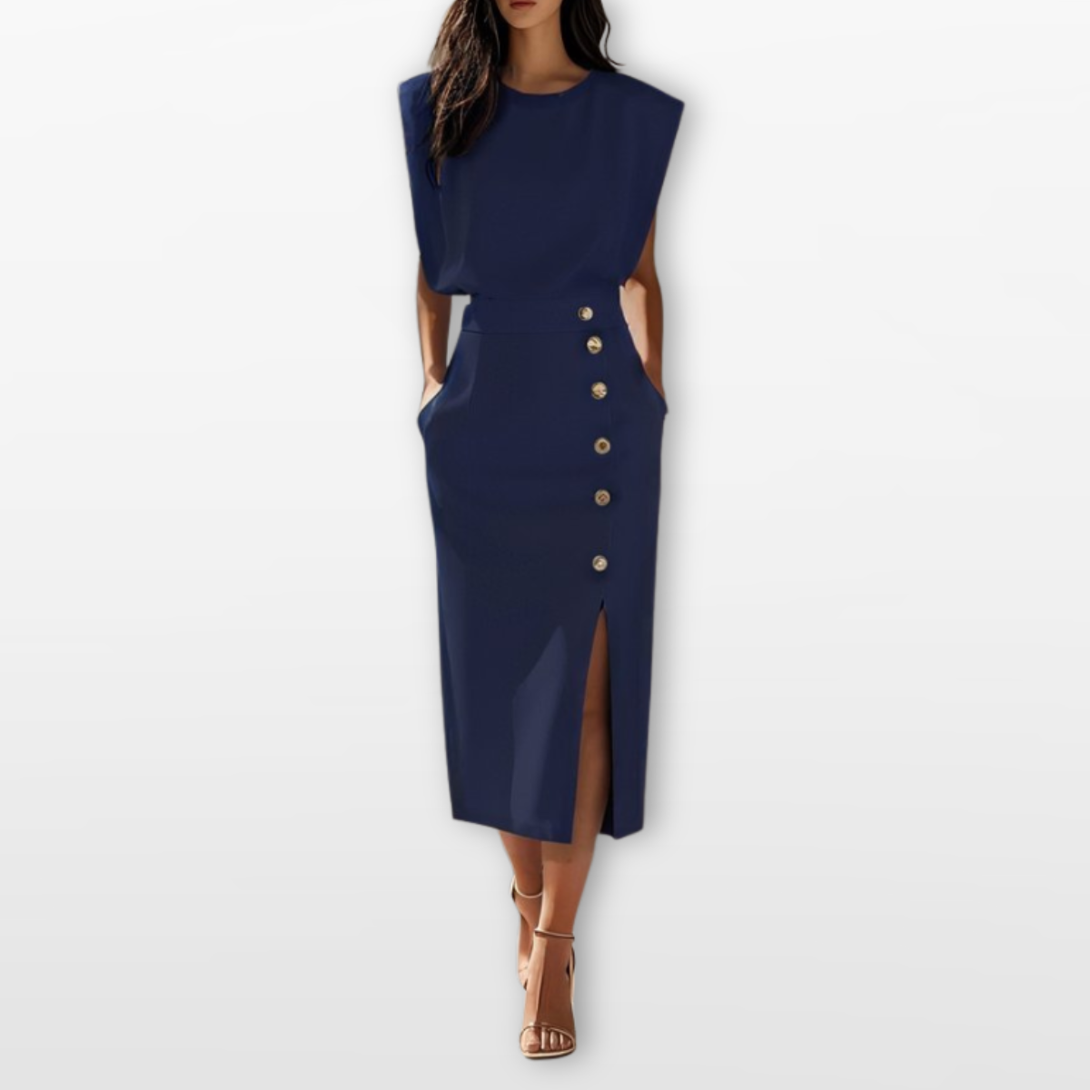 Women Structured Midi Dress Button Detail