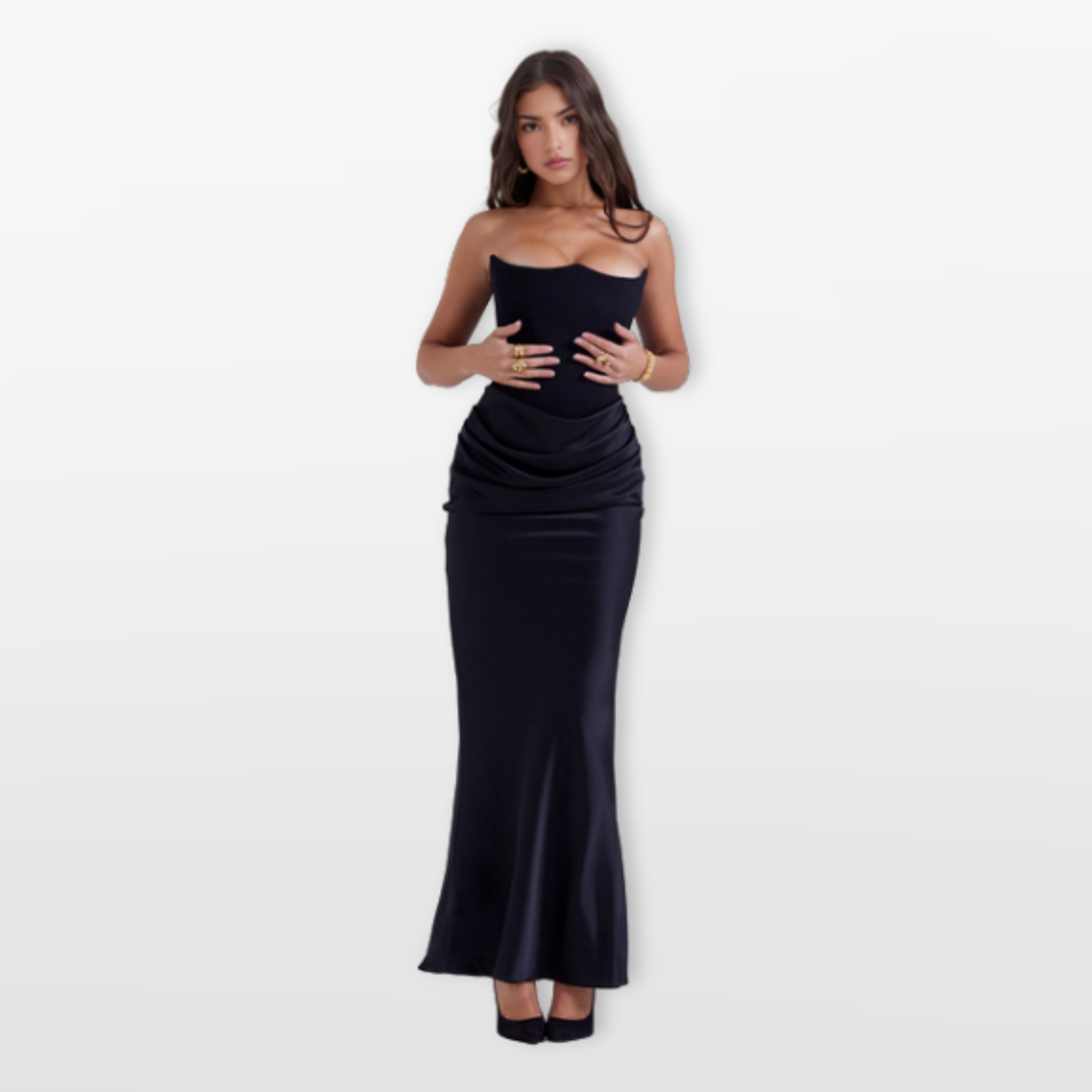 Women’s Strapless Midi Dress Corset Satin
