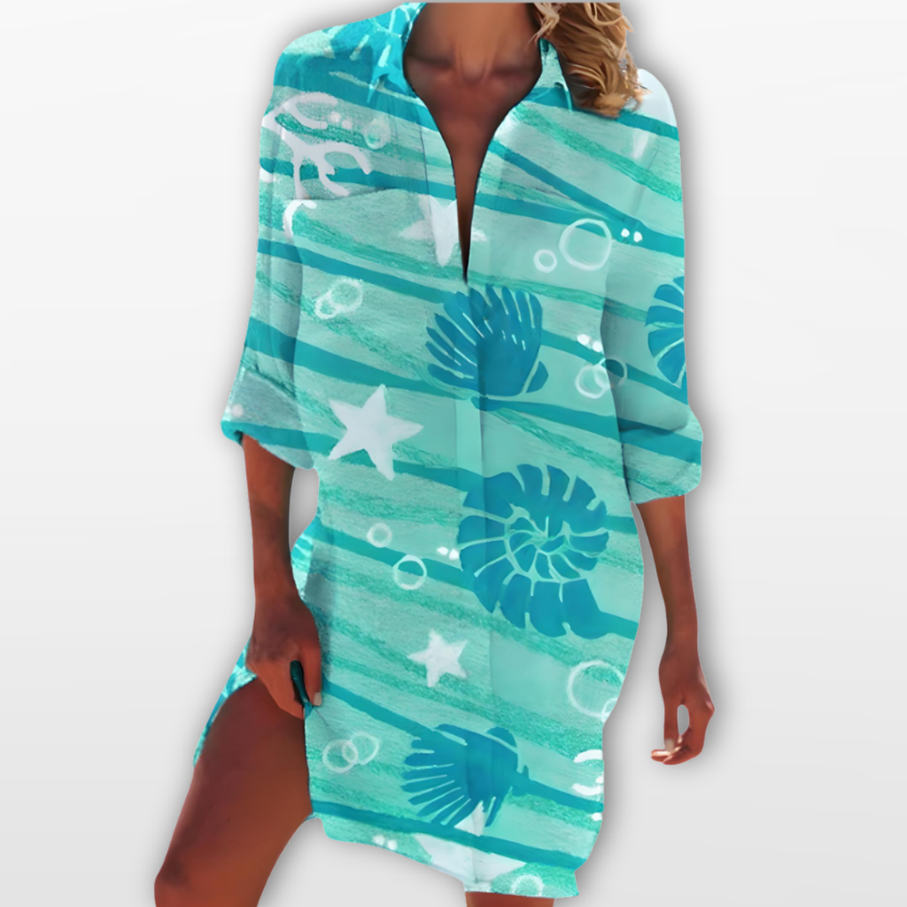 Women Printed Beach Shirt Dress