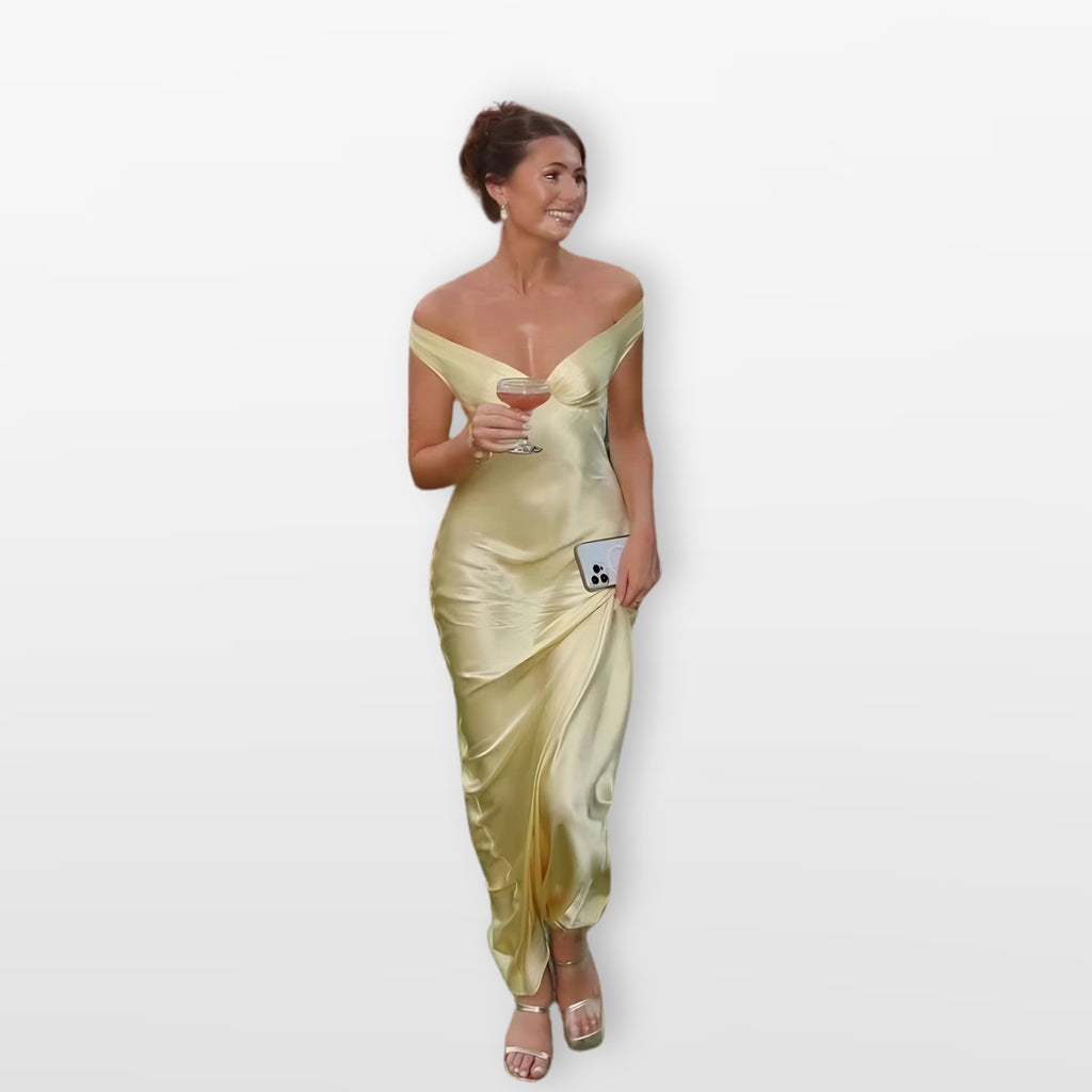 Women’s Satin Maxi Gown Off Shoulder Elegance