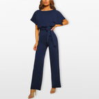Women Relaxed Wide Leg Tie Waist Jumpsuit