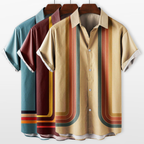 Men Retro Stripe Short Sleeve Shirt