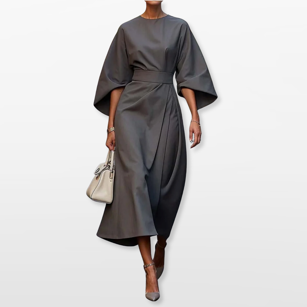 Women Elegant Midi Dress Belted Fit
