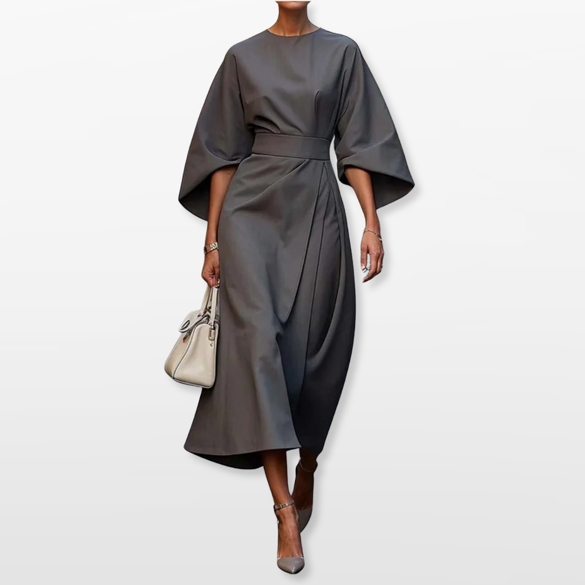 Women Elegant Midi Dress Belted Fit