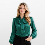 Women’s Long Sleeve Bow Tie Blouse Elegant Office
