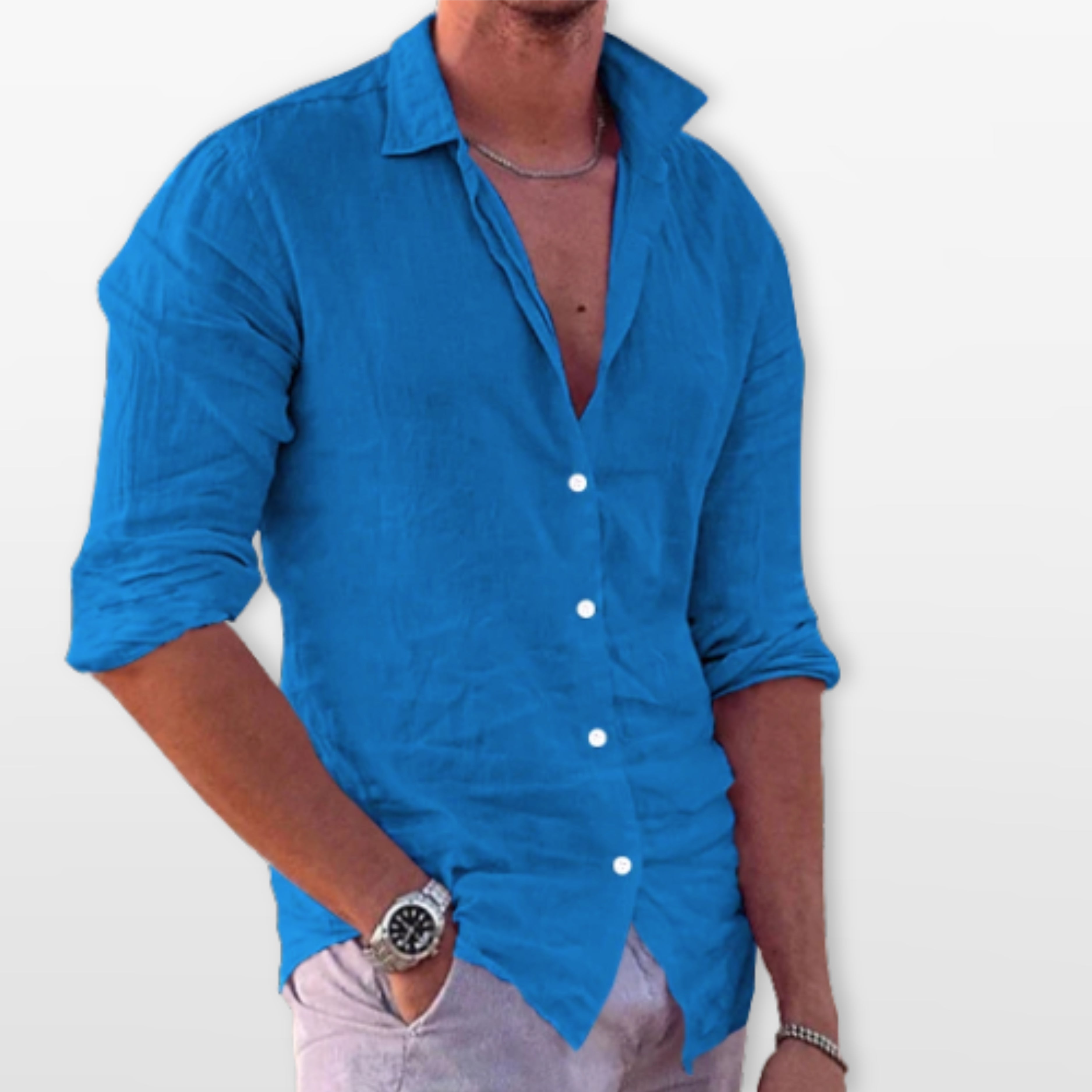 Men’s Casual Linen Beach Button Shirt