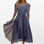 Women Elegant Lace Midi Evening Dress